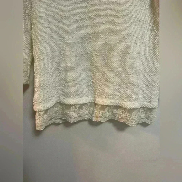 LOFT - Women’s Cream Lightweight Popcorn Knit Layer Lace Top - Size S - Picture 3 of 5